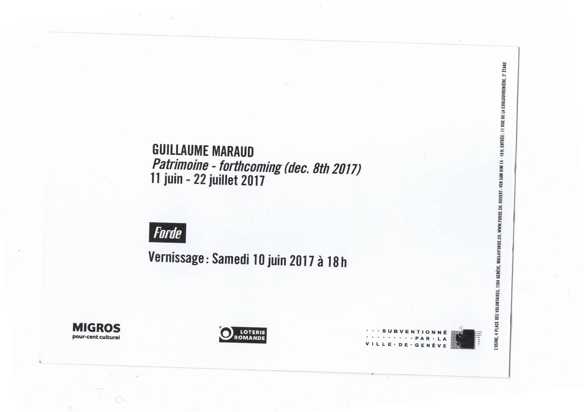 forde - flyer - Guillaume Maraud. Patrimoine – forthcoming (dec. 8th 2017)